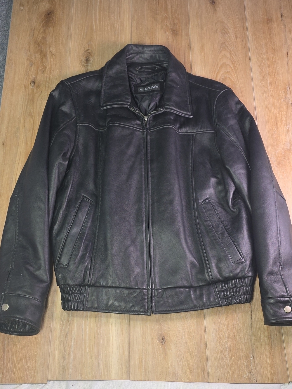 M. Julian Black Leather Zip-Front Men's Jacket - L